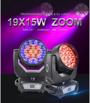 LED Moving Head Zoom 19 x 15W RGBW TMH-1915 2 Stuks in Flight Case AFX