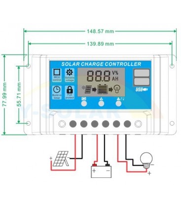 SOLAR LAADREGELAAR PWM 30A 12-24v Display USB