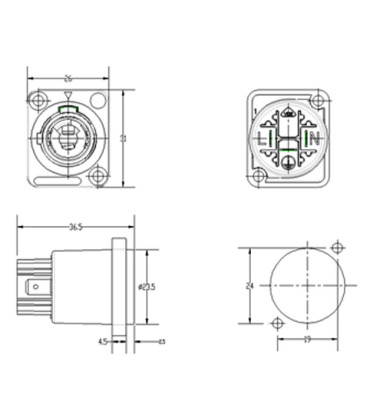 POWERCONNECTOR 3-POLIG CHASSI BLAUW VOEDINGSINGANG