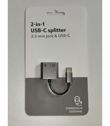 USB-C Adapter naar Jack 3,5mm voor hoofdtelefoon en USB-C opladen