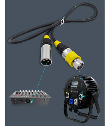 Waterproof DMX Cable 3 meter 3P M/F Rubber