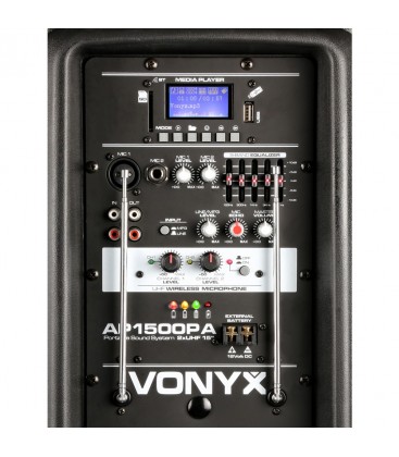 Mobiele Geluidsinstallatie 15" 1 Mic 1 Body Pack UHF AP1500PA MKII