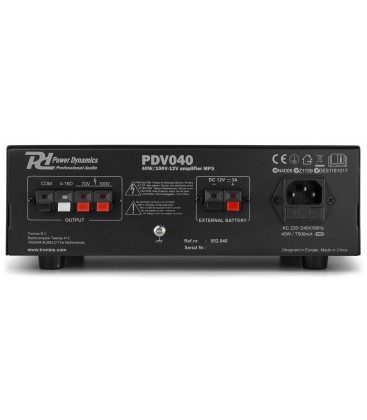 40W/100V-12V Versterker MP3 Power Dynamics PDV040